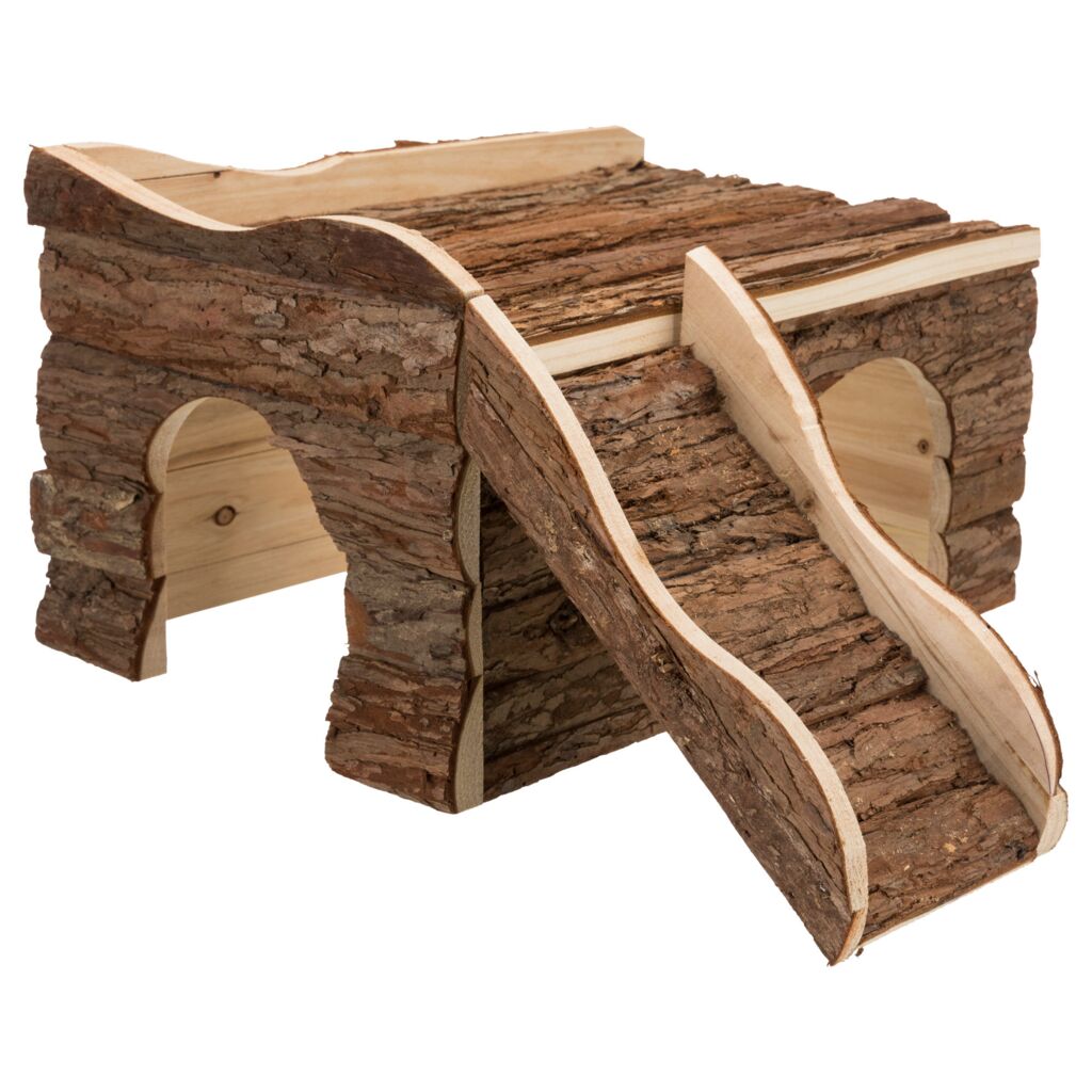 Haus Ineke, 2 Ausgänge Kaninchen, Rindenholz