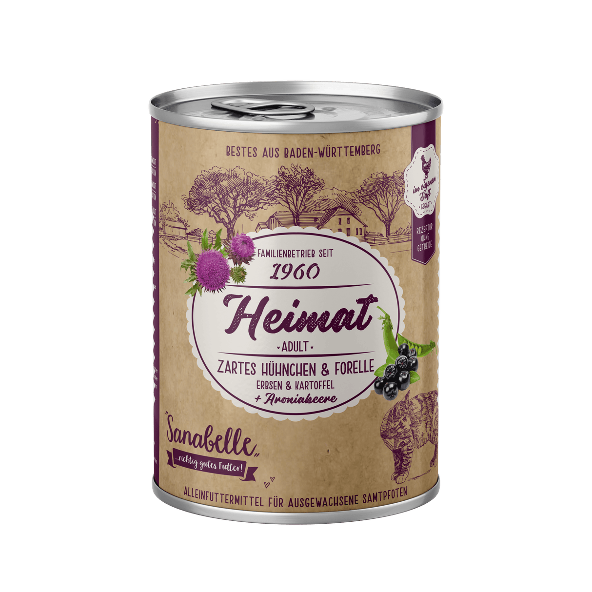 Sanabelle Heimat Dose Adult zartes Hühnchen & Forelle + Erbsen, Kartoffel & Aroniabeere