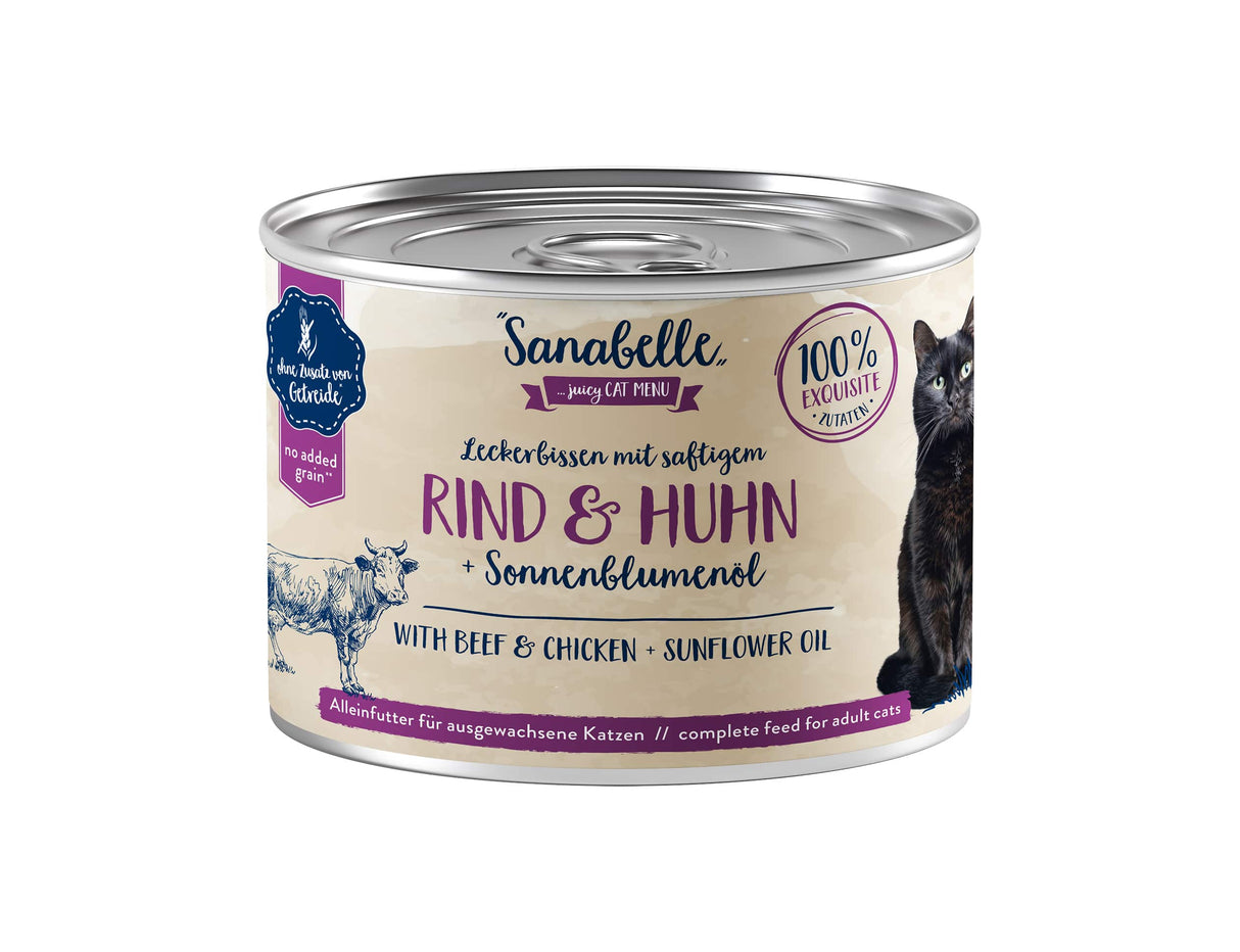 Sanabelle Dose Leckerbissen mit saftigem Rind & Huhn + extra Portion Sonnenblumenöl