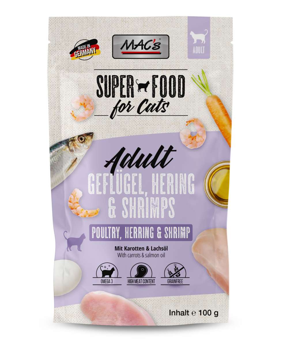 MACs Cat Pouchpack Gefl., Hering, Shrimps 100g