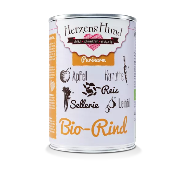 Herzenshund Bio-Rind mit Apfel - purinarm