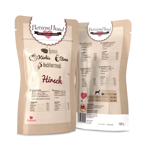 Herzenshund Hirsch mit Quinoa -glutenfrei