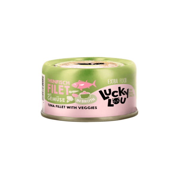 Lucky Lou Extrafood Thunfisch mit Gemüse in Sud 70g Dose MHD 04/25